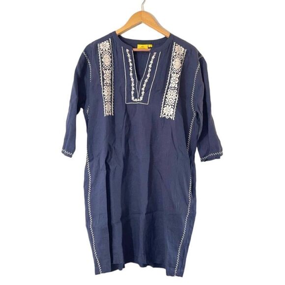 Roberta Roller Rabbit Embroidered Tunic Shift Mini Dress V Neck Blue Size XS - Picture 1 of 5